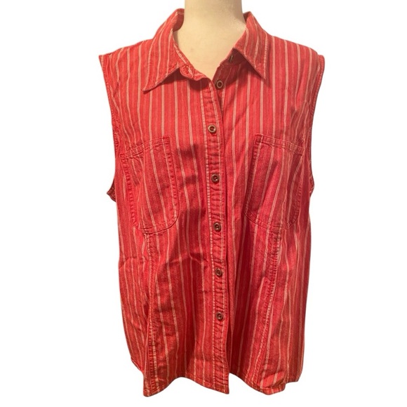 Liz Claiborne Elizabeth Vintage Striped Sleeveless Button Up Shirt - Picture 1 of 8